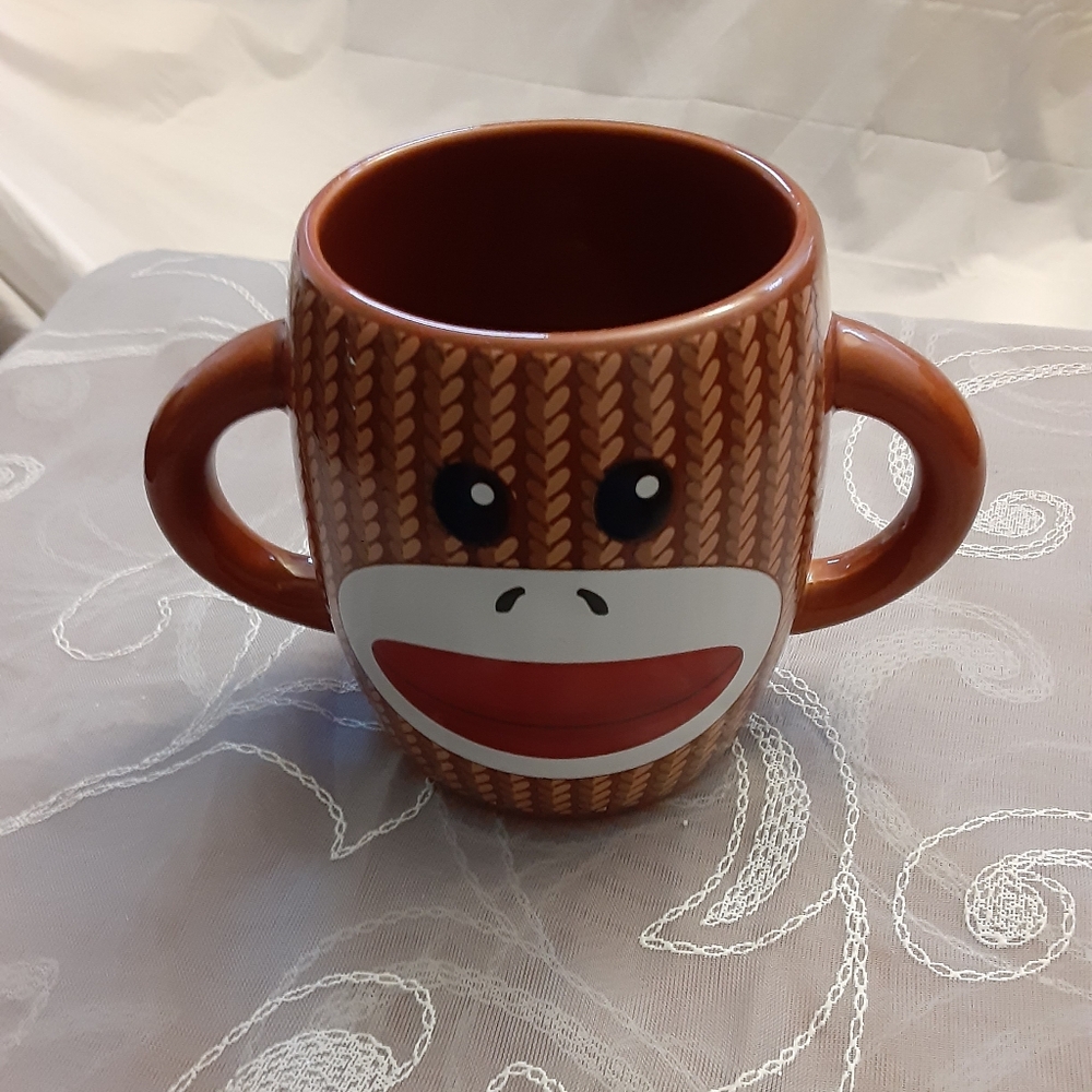 Gallerie Sock Monkey Coffee/Tea/Hot Chocolate Mug Double Handles 14oz